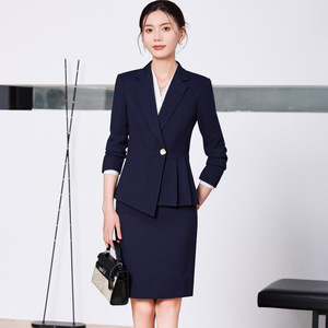 Women's Navy Suit Set Long Sleeve Polyester Workwear For Office Professionals Spring 2025 YX8056 - Product Image 1