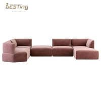 Meubles de salon de luxe italien moderne, ensemble de canapé d'angle modulaire en cuir rose vif pour mariage