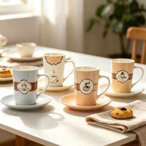 Tasse à café en céramique personnalisée avec logo d'usine, design vintage à pois losanges, tasse en <span class=keywords><strong>porcelaine</strong></span> pour la maison, vente en gros - Product Image 4