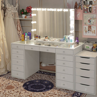 Coiffeuse Miroir de Comptoir en Verre Personnalisée pour Boutique Nuptiale avec Lumière et Tiroirs Grande Capacité pour Chambre