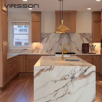 Meubles de cuisine modernes de style américain personnalisables, îlot de cuisine en marbre blanc de luxe pour la maison et la villa