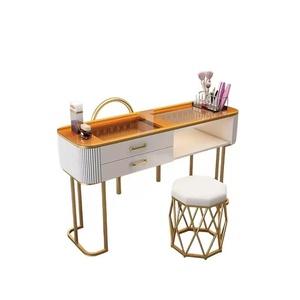Cream-colored <b>white</b> glass single nail art <b>table</b> set, minimalist design, storage, <b>folding</b> nail art <b>table</b> - Product Image 6