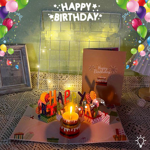 Tarjeta de Felicitación 3D Pop-up con Música de <span class=keywords><strong>Feliz</strong></span> Cumpleaños, con Luces y Sonido, Regalo Creativo, Tarjeta de Felicitación de Cumpleaños - Product Image 1