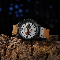 Montre-bracelet à quartz Gohuos 6002 pour homme, chronographe sportif décontracté avec calendrier, bracelet en cuir, étanche, pour homme d'affaires + boîte