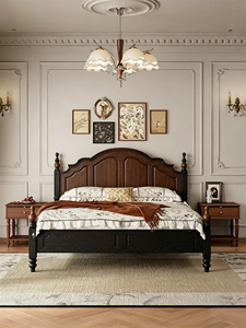 Base de Cama de Madera Maciza Premium, Cabecera Curva Estilo Francés Vintage, Patas Bicolor Negras, Muebles de Dormitorio, Cama Doble de Madera Estable para el Hogar - Product Image 5