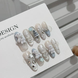 เล็บแบบกดมีกาวแบบแฮนด์เมดสำหรับใส่ในสวนมูสรูปกระต่ายฟรอสติ้งฝรั่งเศสพร้อมกาว - Product Image 5