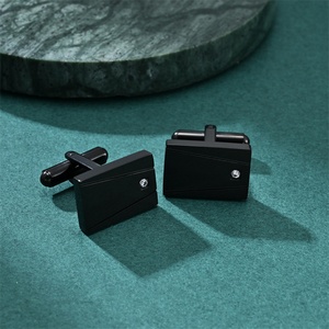 Boutons de manchette élégants en acier inoxydable avec zircon noir, bijoux raffinés pour hommes - Product Image 6