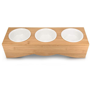 Gamelle Écologique 2,2 L pour Animaux de Compagnie avec Support en Bois de Bambou Imprimé – Triple Distributeur surélevé pour Chats et Chiens - Product Image 5
