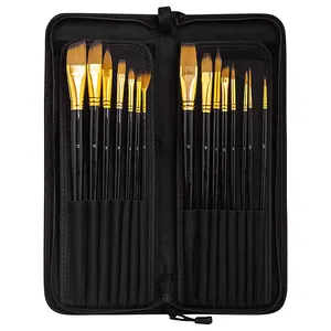 Art Supply Set 15pcs Paint Brush Set Nylon Hair Artist Acrylic Brushes for Canvas Painting