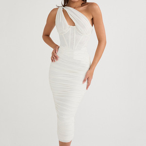 Da donna elegante monospalla senza schienale abito lungo aderente Sexy da <span class=keywords><strong>Cocktail</strong></span> Party abiti increspati in pizzo da Club - Product Image 5