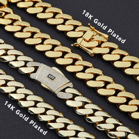 Cadena Cubana Miami NUOYA Chapada en Oro de 14K de 12/15/20mm de Grosor con Cierre de Diamantes, Collar Sólido, Joyería Hip Hop para Hombre