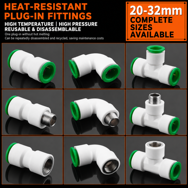 PPR Push-Fit Quick Connect Fittings 20mm 25mm No Welding Water Pipe Connectors for Hot and Cold Water Plumbing