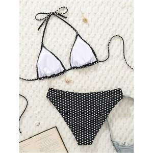 Maillot de bain deux pièces personnalisé pour femme, à pois, style halter triangle, extensible, pour la plage - Product Image 3