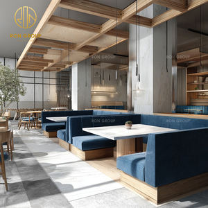 Moderno Terciopelo Azul cuadrado de madera cafetería Hotel restaurante silla Mesa sofá cabina muebles sofá cabina para cafetería - Product Image 6