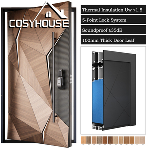 Porte d'entrée moderne de luxe avec serrure intelligente, porte extérieure en aluminium sécurisée pour villa - Product Image 6