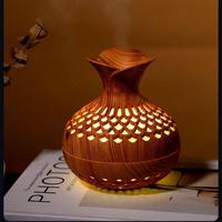 Humidificateur de bureau à design creux, alimenté par USB, diffuseur d'arômes en forme de vase à fleurs en grain de bois, humidificateur silencieux à brume froide, décoration d'intérieur, cadeau