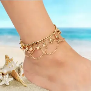 HY jitamaoyi多层流苏脚链个性时尚设计感铃吊坠夏季沙滩脚饰
