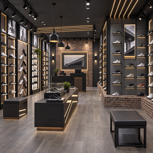 Mueble de Exhibición de Zapatos de Madera Personalizado, Estante de Pared para Tiendas Minoristas, Accesorios para Boutiques de Calzado y Tiendas de Zapatillas - Product Image 1