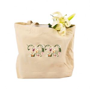 Sac fourre-tout réutilisable en toile beige avec impression florale scintillante et alphabet pour cadeau de mariage et shopping - Product Image 2