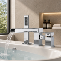 Robinet de baignoire Youkang en acier inoxydable 304 avec bec cascade, douchette à main, finition céramique or rose brossé, carré