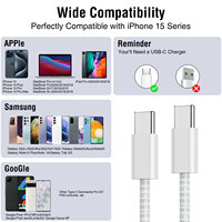 Cable de Nailon USB Tipo-C a C de Carga Rápida PD 60W 3A y Transferencia de Datos de Alta Velocidad para iPhone Serie 15