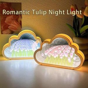 Regalo Creativo, Espejo de Tulipanes Hecho a Mano, Luces Nocturnas LED Modernas con Batería AAA para Dormitorio - Product Image 5