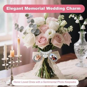Cornice Portafoto Commemorativa da Donna <span class=keywords><strong>con</strong></span> Ciondolo a Medaglione e Cristallo per Sposa e Damigella d'Onore - Bracciale Portafoto per i Propri Cari - Product Image 3