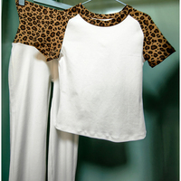 Ensemble 2 pièces printemps pour femme, coupe longue et ajustée, manches courtes, imprimé guépard, pantalon de yoga en Spandex/Coton avec bandeau, respirant
