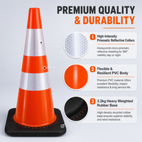 Cône de signalisation routière en PVC orange flexible, haute visibilité, avec base en caoutchouc noir robuste de 3,2 kg, 28 pouces (70 cm) de haut