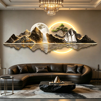 Horloge murale luxe MDF acrylique LED rétroéclairée, temple doré arbre d’or pleine lune déco maison hôtel