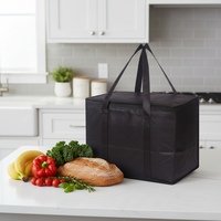 Grand sac isotherme noir avec doublure en aluminium, réutilisable pour les courses et la livraison de nourriture, commandes en gros
