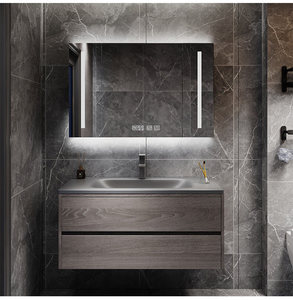 Mueble de baño de lujo ligero e impermeable con lavabo integrado de pizarra curvada en caliente - Product Image 6