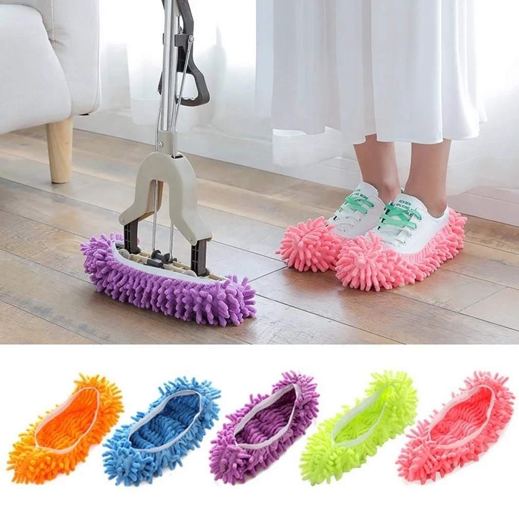5 Pairs Microfiber Dust Mop Slippers - Washable Floor Cleaning Shoe Covers For Pet Hair & Dust