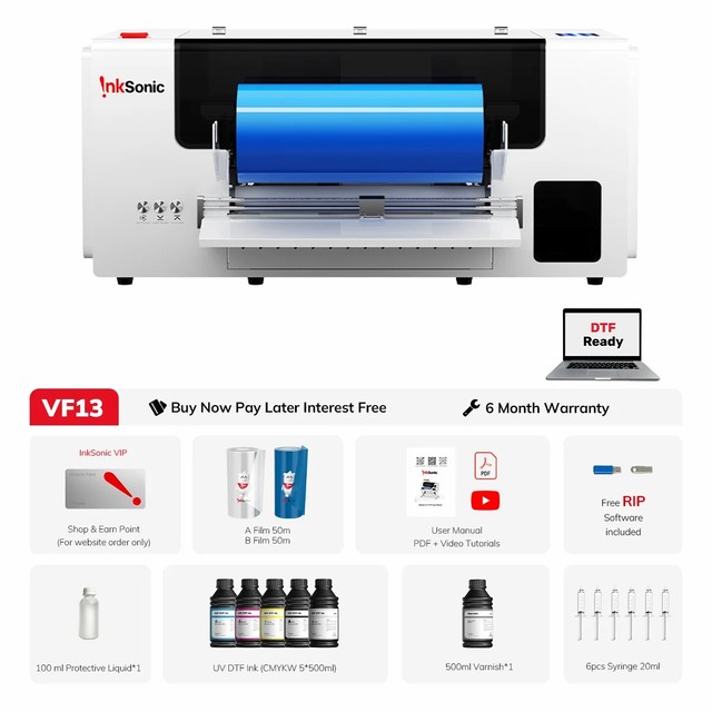 InkSonic VF13 A3 UV DTF Printer with Laminator Dual XP600 Head Roll-to-Roll Sticker Machine for Phone Case Glass Bottle