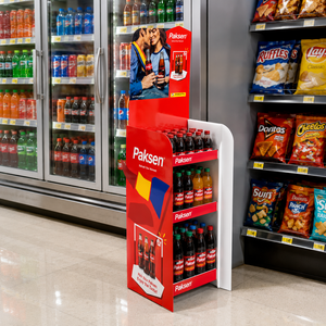 Présentoir autoportant en carton ondulé pour boissons gazeuses, présentoir couleur pour la promotion de boissons en supermarché - Product Image 2
