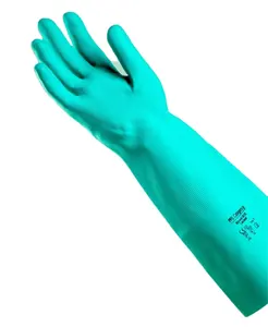 OP-358 15 Mil nitril sarung tangan kerja hijau bubuk katun nitril karet sarung tangan keselamatan tahan terhadap kimia pelarut
