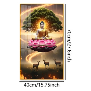 Buddha Galleggiante su Loto Sacro con <span class=keywords><strong>Cervo</strong></span> - Decorazione Murale Moderna in Porcellana Cristallina con Cornice in Alluminio Premium - Product Image 1