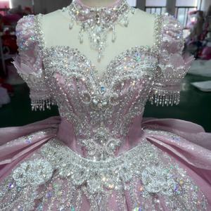 JXS13 pour robe de bal moderne de Quinceañera, traîne chapelle, décolleté cœur, décorations en cristal, manches longues, longueur au sol - Product Image 4