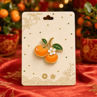 Broche en émail souple 3D motif orange mandarine, double fruit sur branche dorée, impression UV, bijoux du Nouvel An Chinois, vente en gros, badges personnalisés