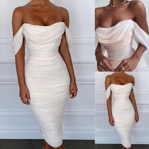 Tendance nouvelle robe à col à volants femmes corsage Sexy couleur unie avec des robes de fuite dans le dos rouge blanc fête Sexy robes serrées - Product Image 2