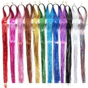 Juego <span class=keywords><strong>de</strong></span> extensión <span class=keywords><strong>de</strong></span> láser multicolor brillante en stock <span class=keywords><strong>de</strong></span> fábrica, hebras <span class=keywords><strong>de</strong></span> peluca doradas y plateadas, oropel <span class=keywords><strong>de</strong></span> fibra <span class=keywords><strong>de</strong></span> alta temperatura <span class=keywords><strong>de</strong></span> estilo recto - Product Image 4