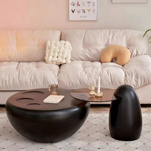 Zayshine nordique moderne verre crémeux FRP Base cadre verre comptoir <span class=keywords><strong>Table</strong></span> basse cercle blanc salon meubles ensemble théière - Product Image 3