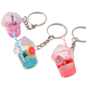 Llavero de Acrílico con Diseño de Taza de Bubble Tea de Arena Movediza Flotante, Bebida de Frutas <span class=keywords><strong>en</strong></span> Miniatura con Líquido de Lentejuelas y Pajitas Coloridas - Product Image 1