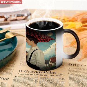 Mug d'entreprise pour clients professionnels, 11 oz, en céramique noire givrée, sensible à la chaleur, tasse cadeau vierge - Product Image 5
