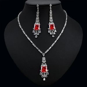 HIBRIDE New Arrival Yellow Cubic Zirconia 2PCS Necklace and <b>Earring</b> Sets Square Shape Women <b>Bridal</b> Wedding Jewelry Set N-82 - Product Image 3