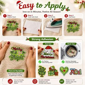 Listo para Enviar: Espléndidos Parches de Aplique con Eslogan Navideño, Caja de Regalo de Navidad, Gorro de Papá <span class=keywords><strong>Noel</strong></span>, Feliz Navidad - Product Image 4