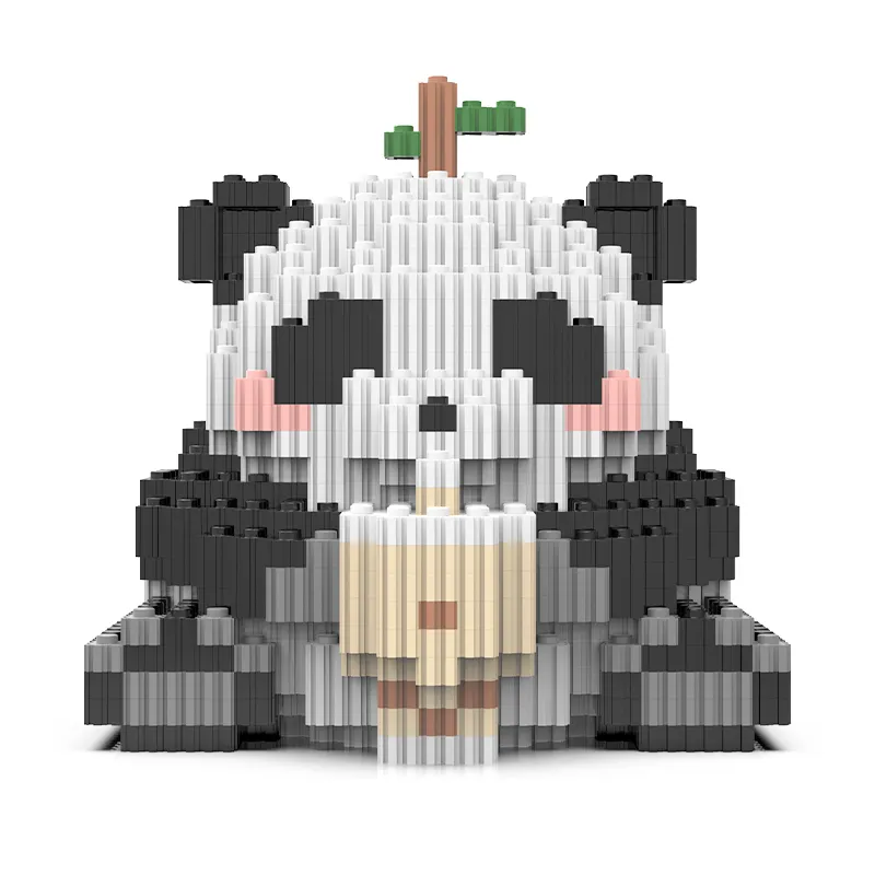 Children's Toy 2024 Playing with Panda Blocks Holding Milk Tea DIY My World Model Kit