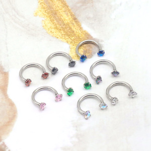 Anillo de nariz de acero inoxidable con incrustaciones de circonita, engaste de punta, forma de herradura, doble cabeza en U, joyería para piercing - Product Image 3