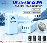 FOXCAN Chargeur de voyage portable multi-ports 20W ultra fin tout-en-un 1 USB-A 3 USB-C PD QC3.0 pour ordinateur portable, téléphone portable et appareil photo