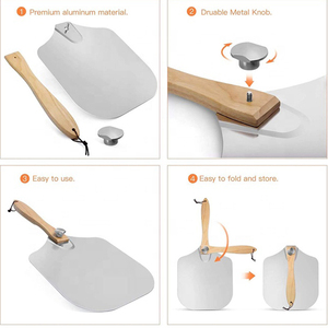 <span class=keywords><strong>Pala</strong></span> para Pizza Desmontable de Aluminio para Uso Doméstico, Antiadherente, de Acero Inoxidable, con Mango de Madera Plegable - Product Image 4